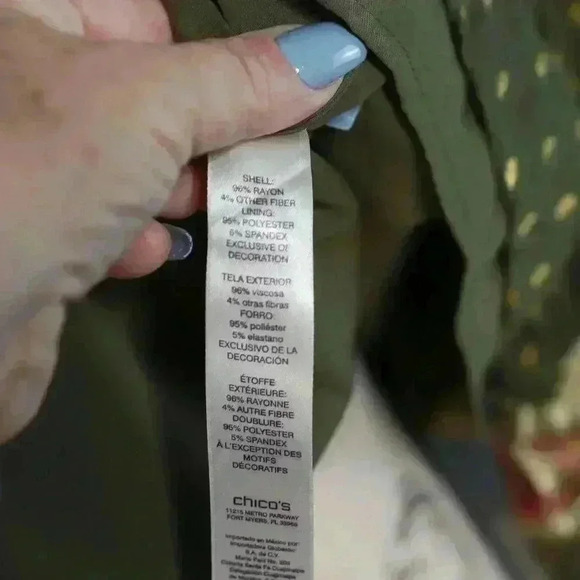 Chico's size 1 green w/gold thread dots;crushed velvet accents on shoulder lined - Picture 12 of 16